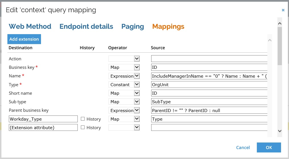 Default Context mappings