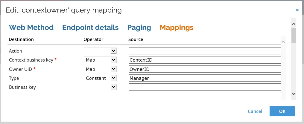 Default Context owner mappings