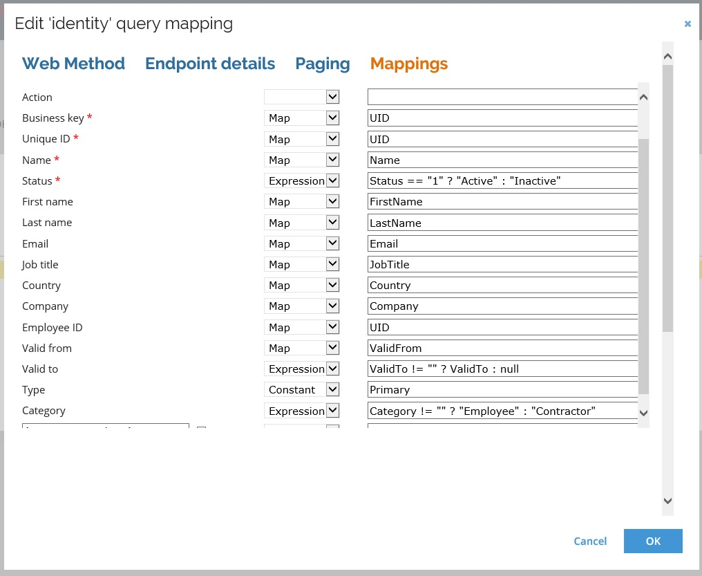 Default Identity mapping