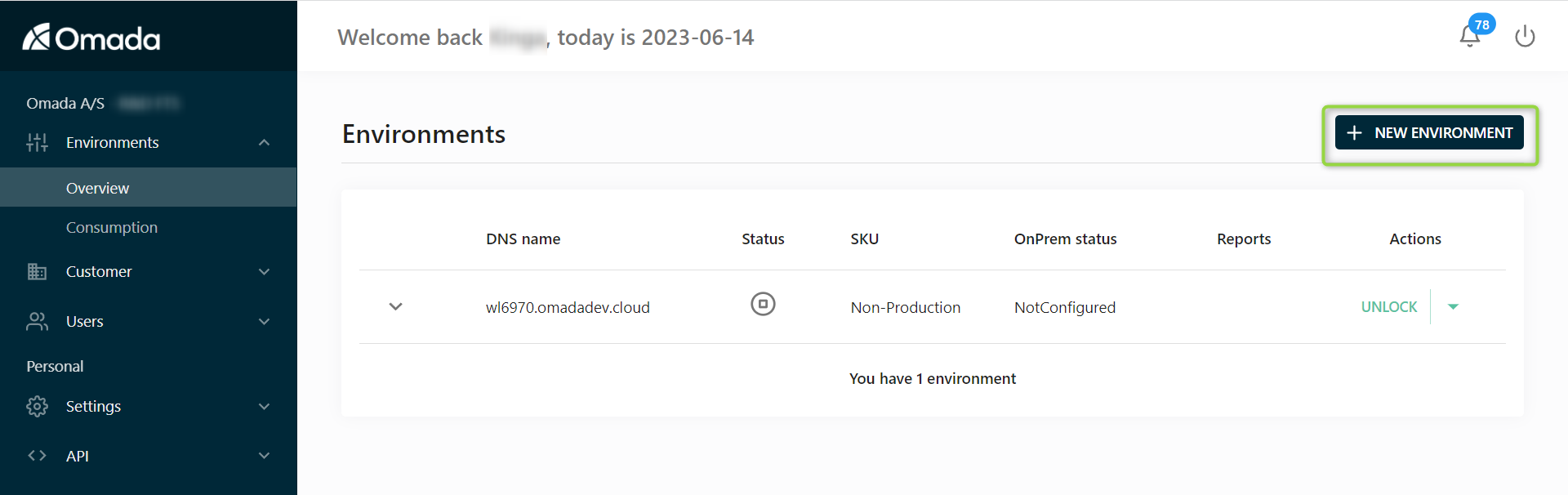 Create New Environment button