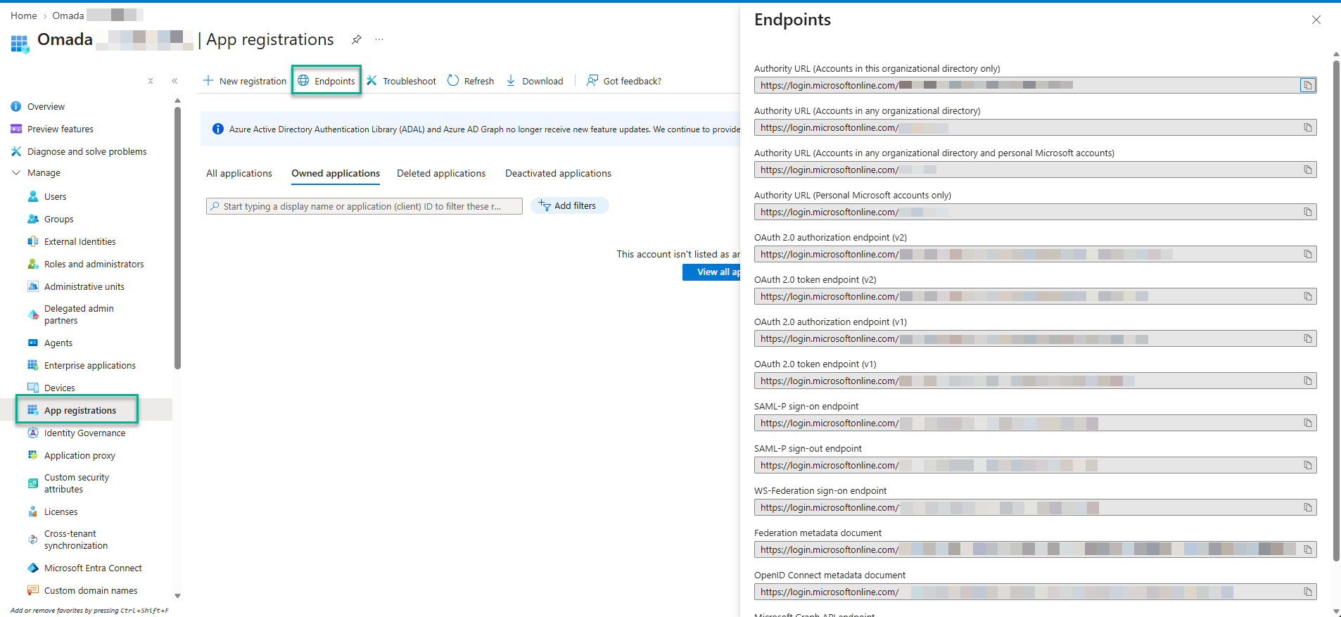 Endpoints panel with the OpenID Connect metadata document URL highlighted