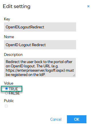 OpenIDLogoutRedirect customer setting
