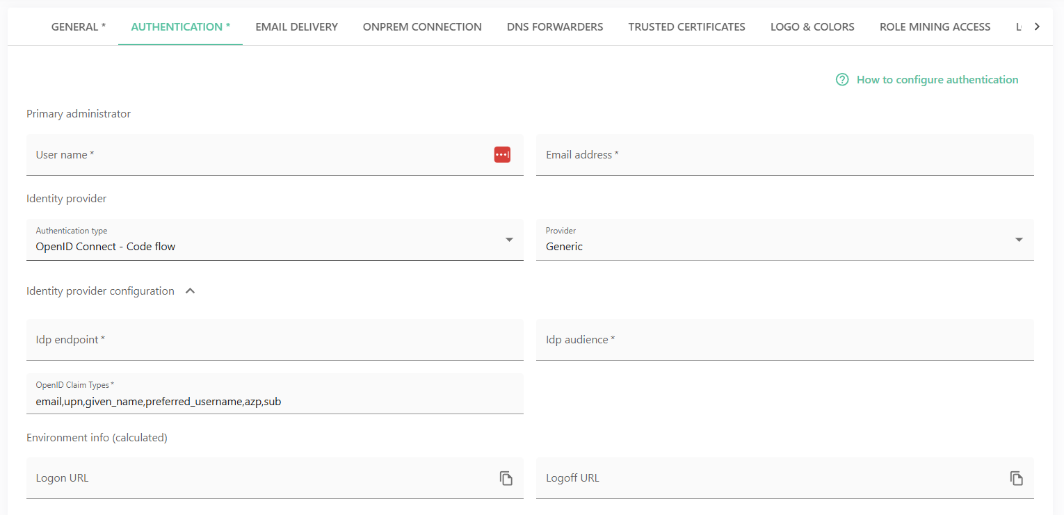 Authentication tab