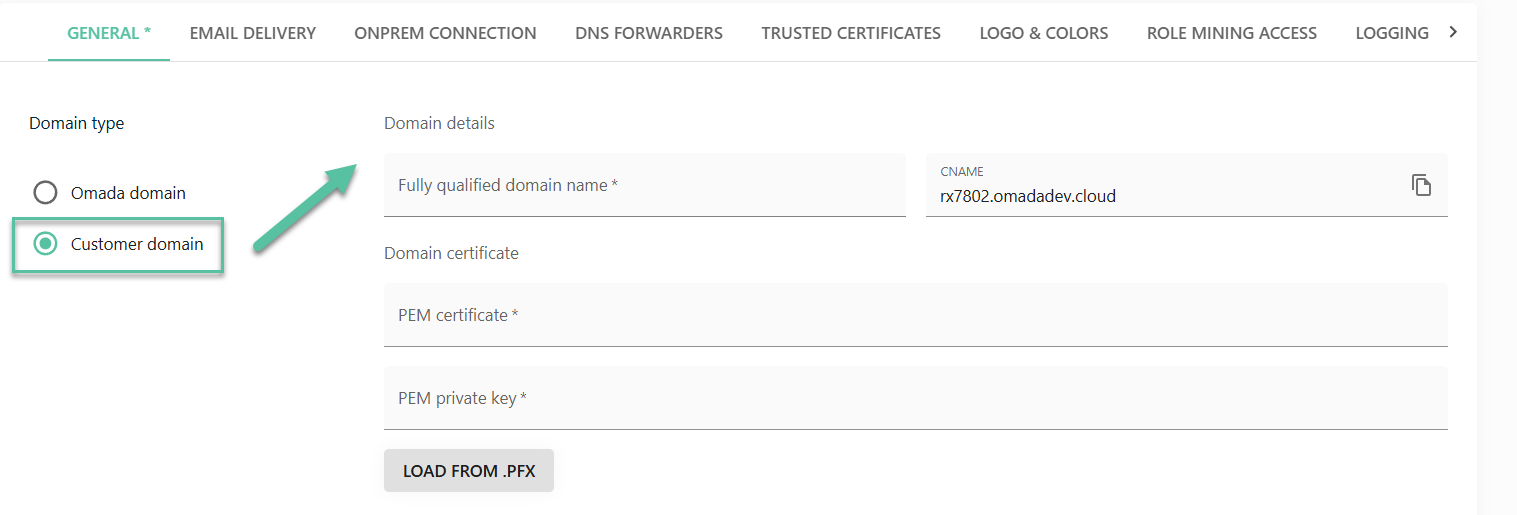 Customer domain configuration