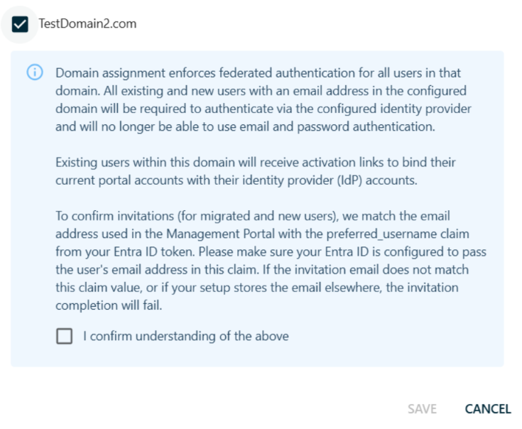Domain assignment confirmation dialog