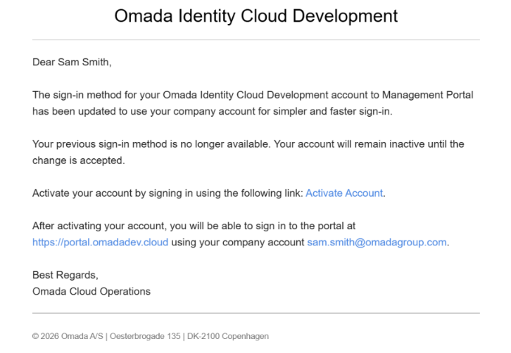 Activation email for new user