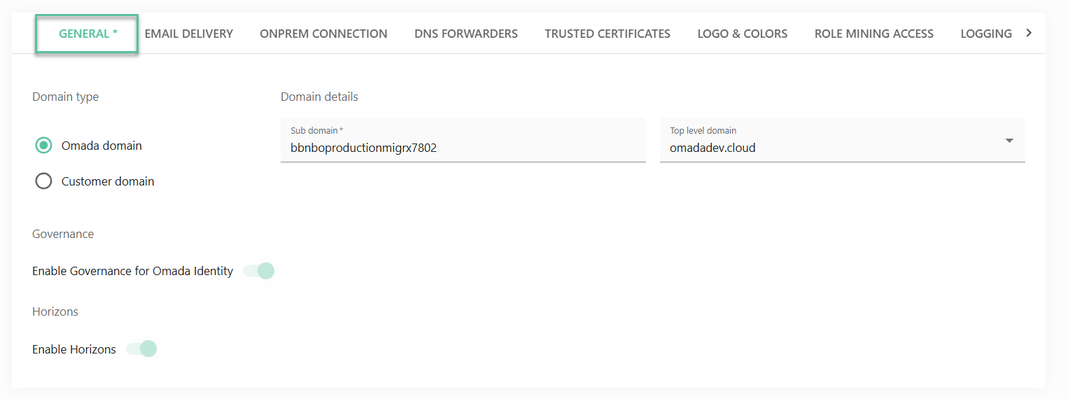 Configuration options in General tab