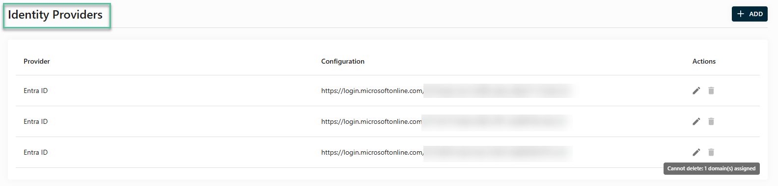 Identity Providers section overview