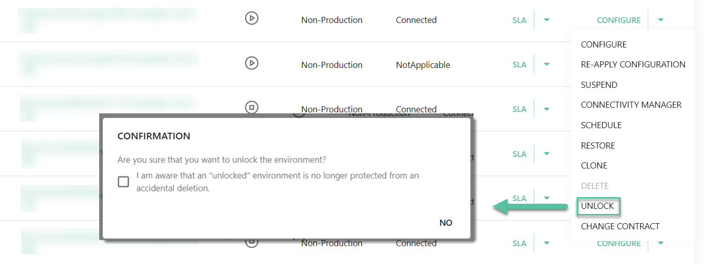 Lock/Unlock environment option.