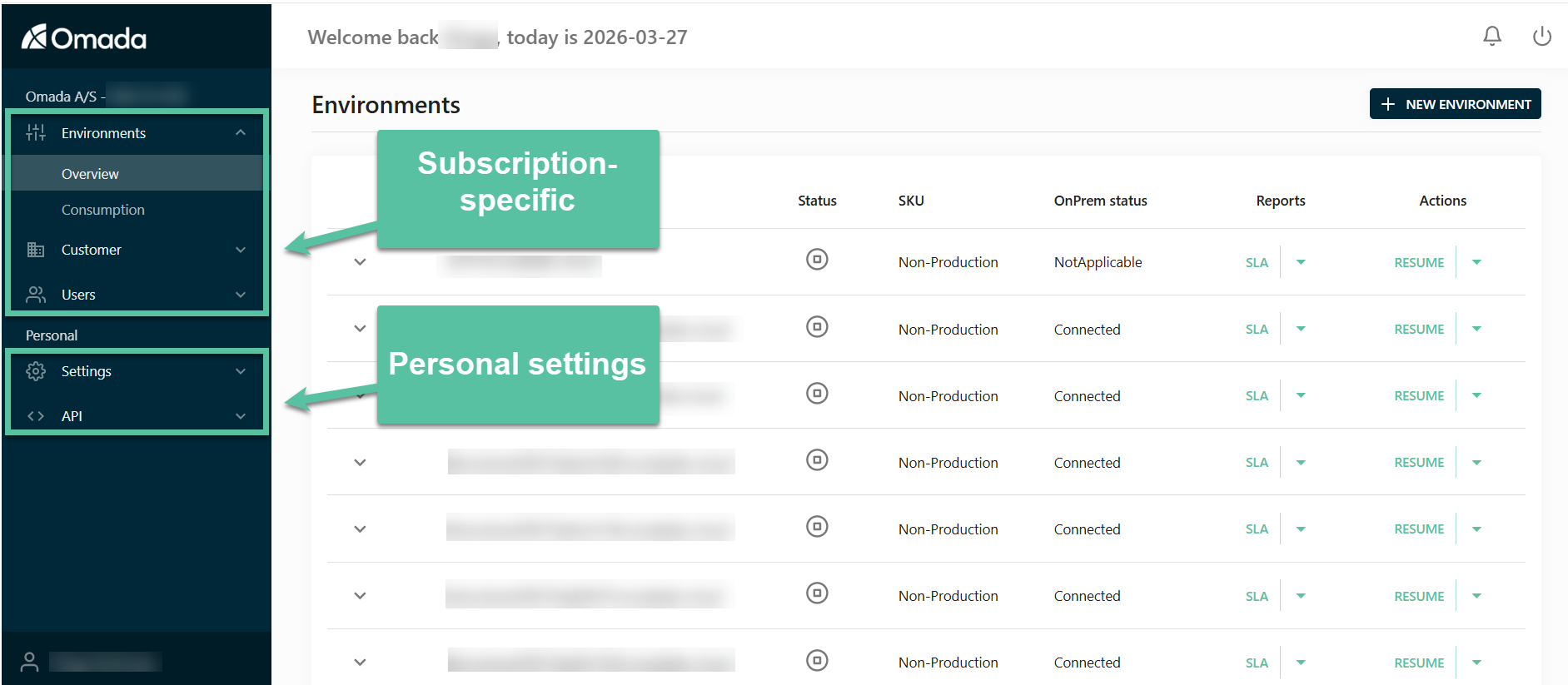 Management portal navigation