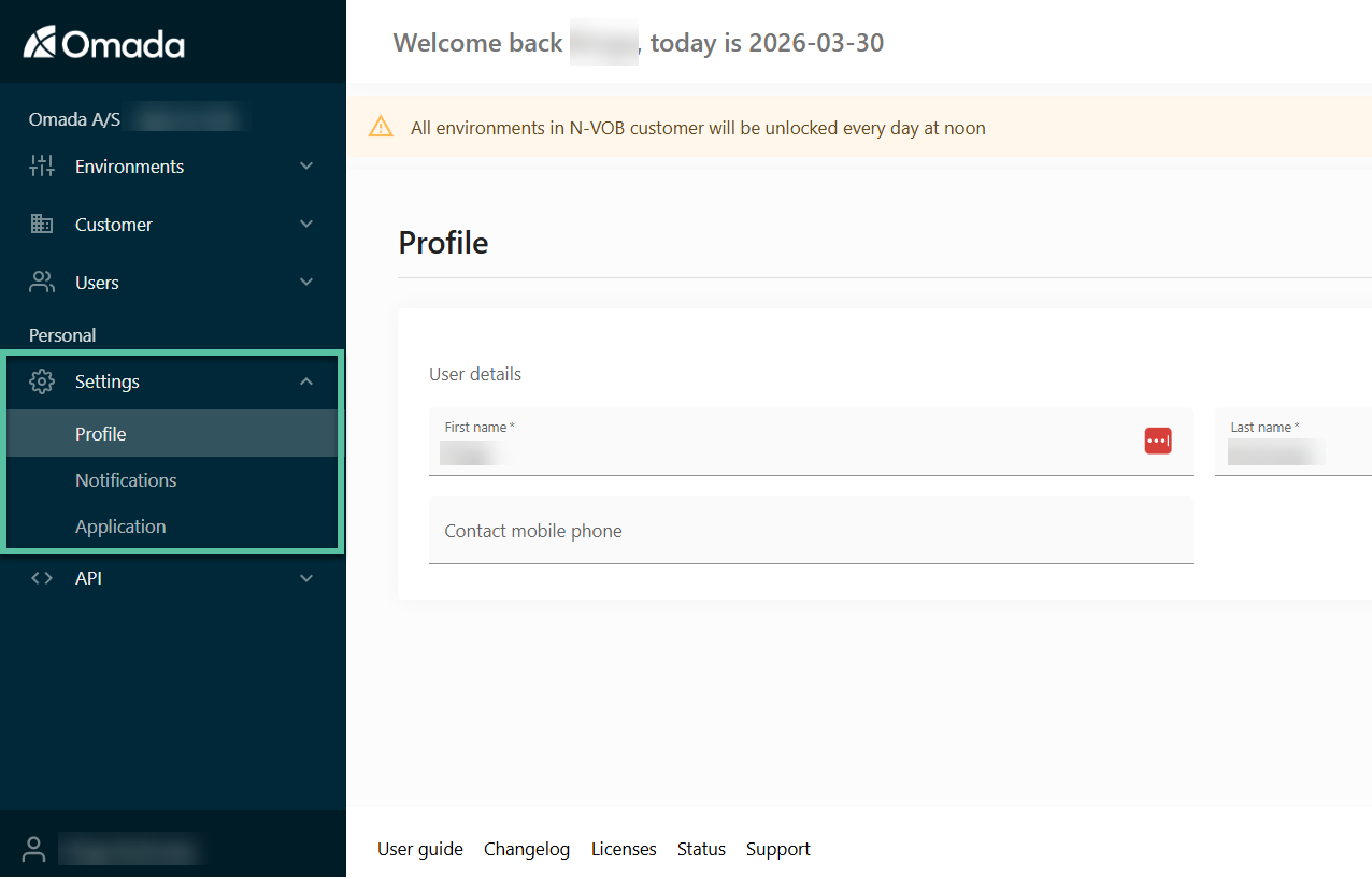 Overview of Settings section