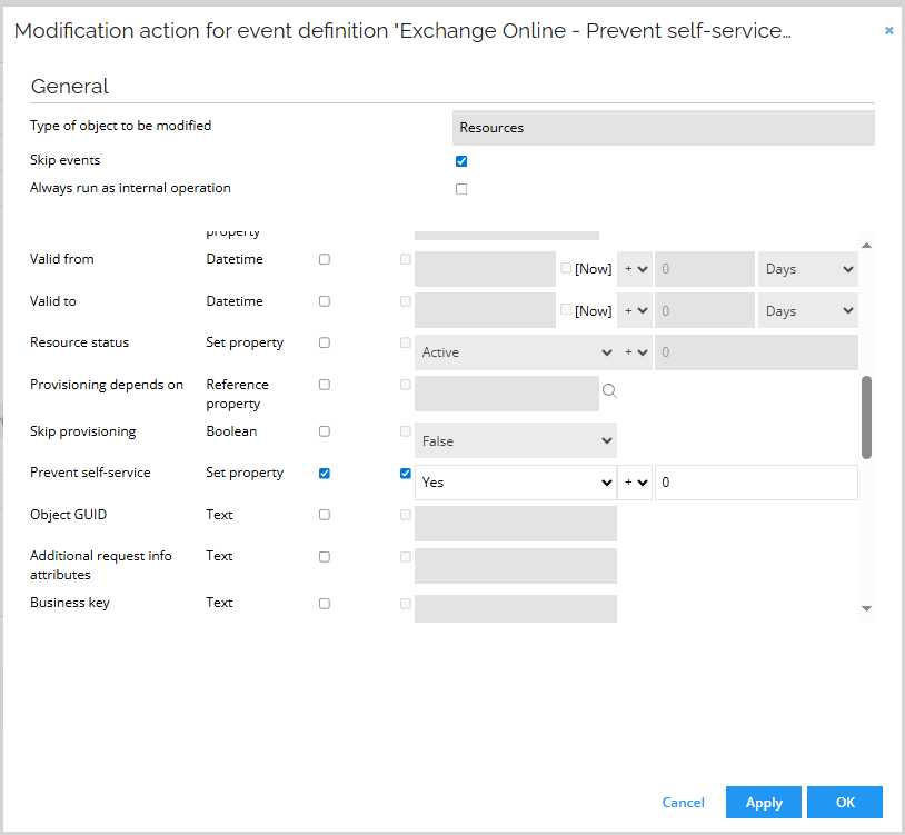 Event definition modification