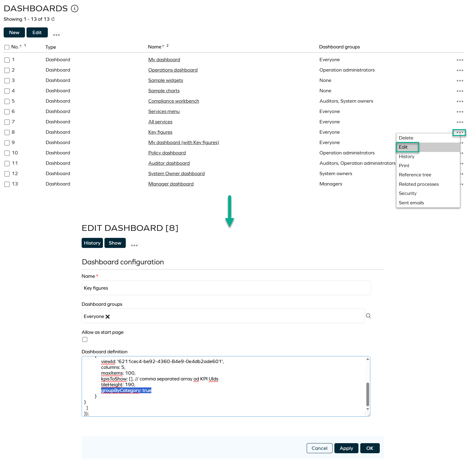 KPI group by category configuration