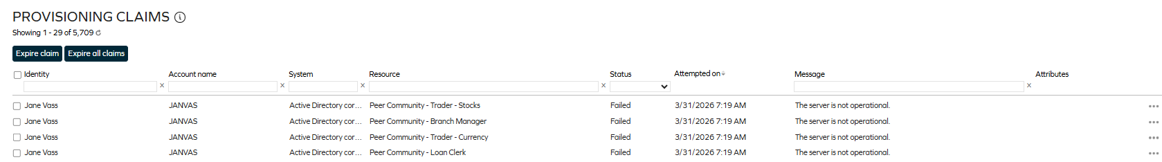 Provisioning claims