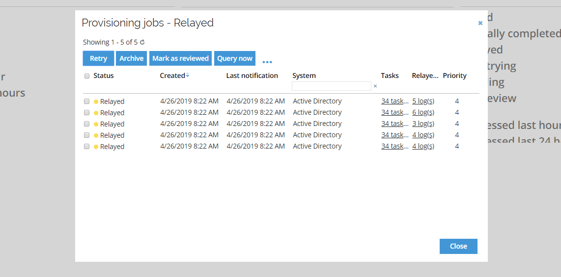 Relayed provisioning jobs
