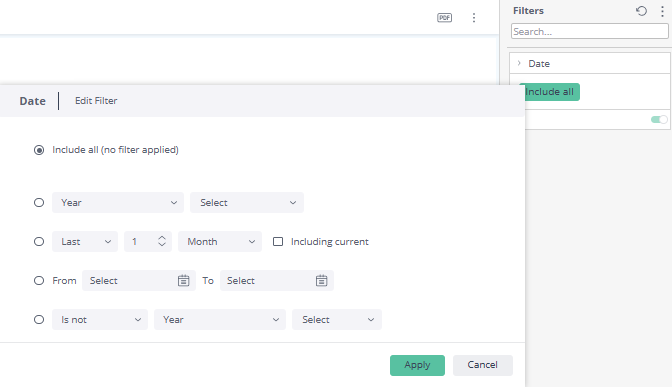 Omada Identity Analytics - IGA scorecard dashboard - right pane with filters