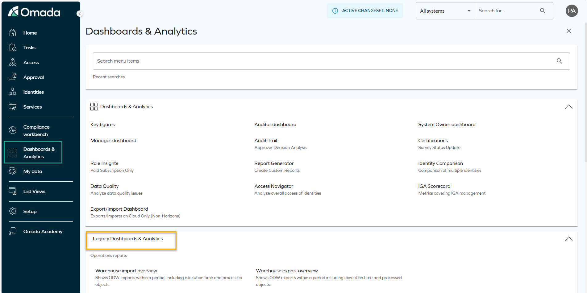 Dashboards and Analytics now includes legacy reports