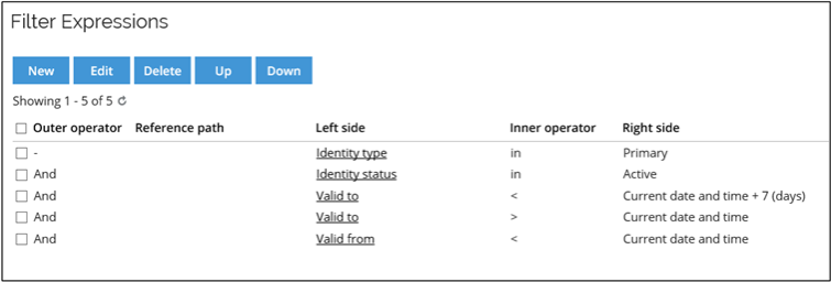 Filter configuration for the event definition