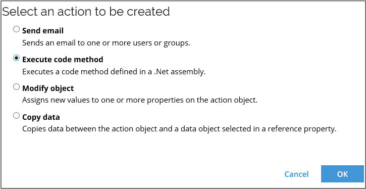 Execute code method action setup