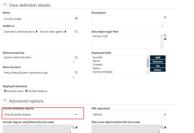 Edit the settings include template objects
