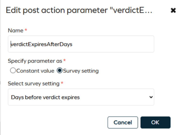 post action parameter configuration
