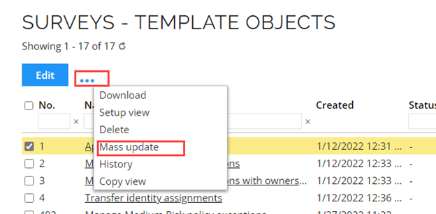 Edit the survey using mass update
