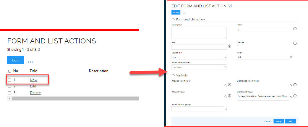 Forms and list actions | Omada Identity Documentation