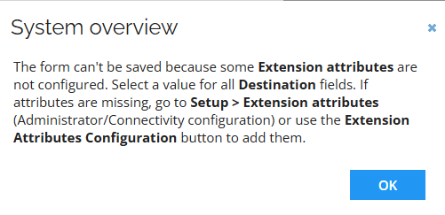 Extension attribute validation window