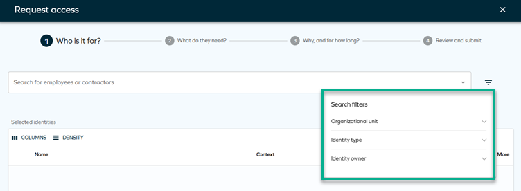 Identity search filter