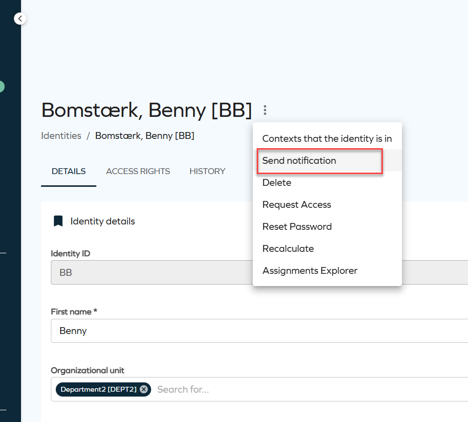 Open notification action from Identity details page