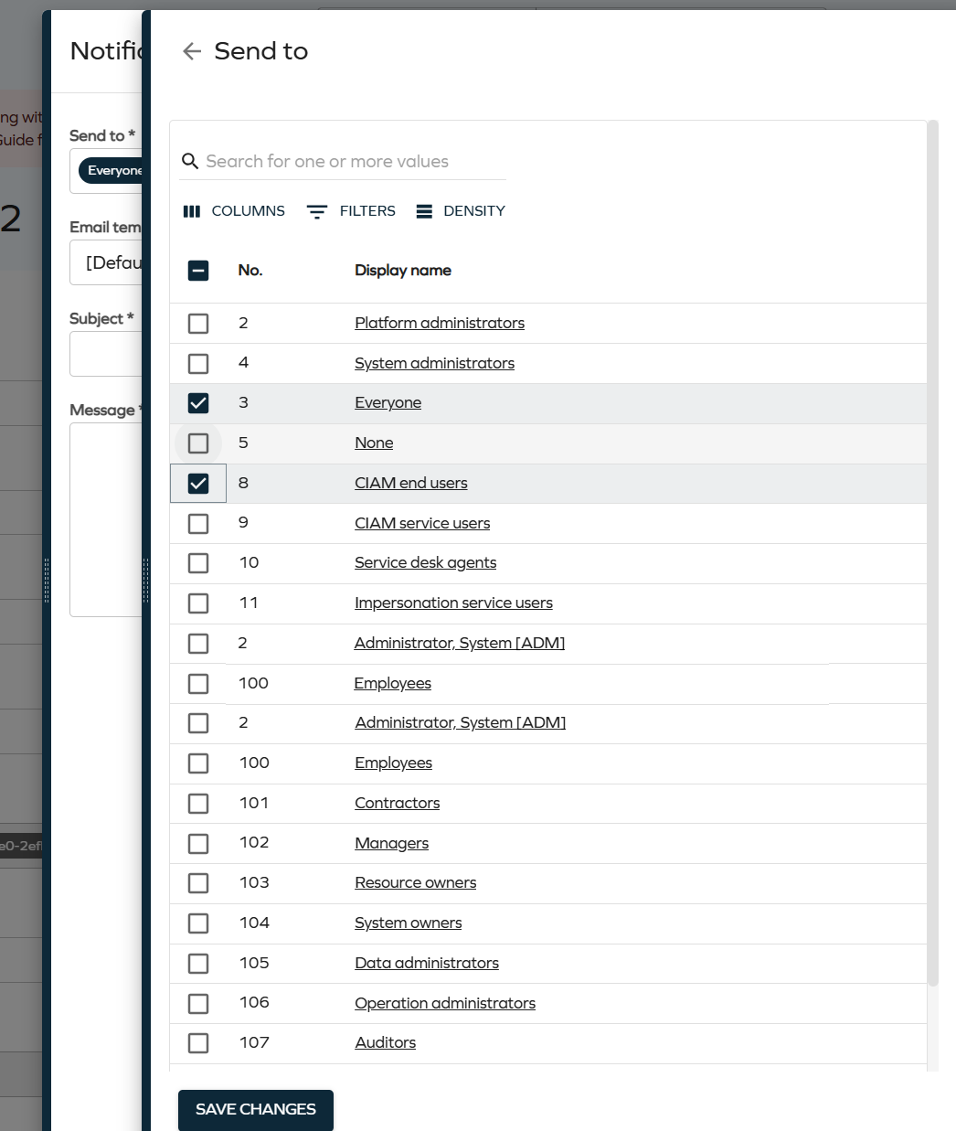 Select recipients for notifications