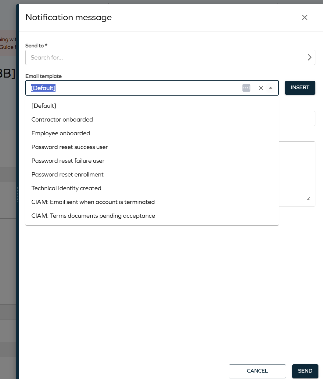 Select an email template for notifications