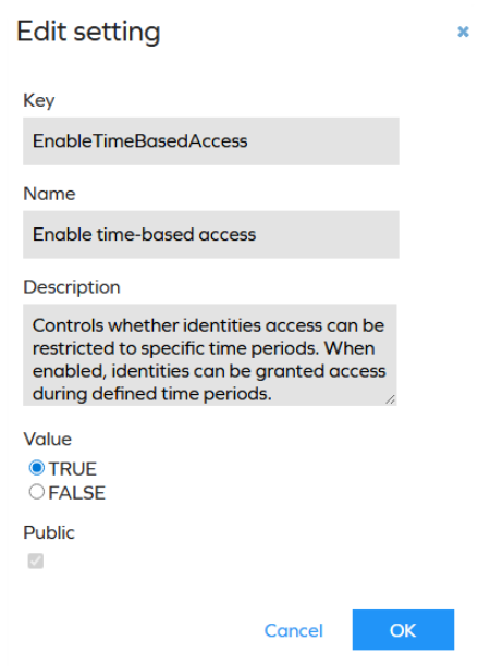 Time-based access customer setting.