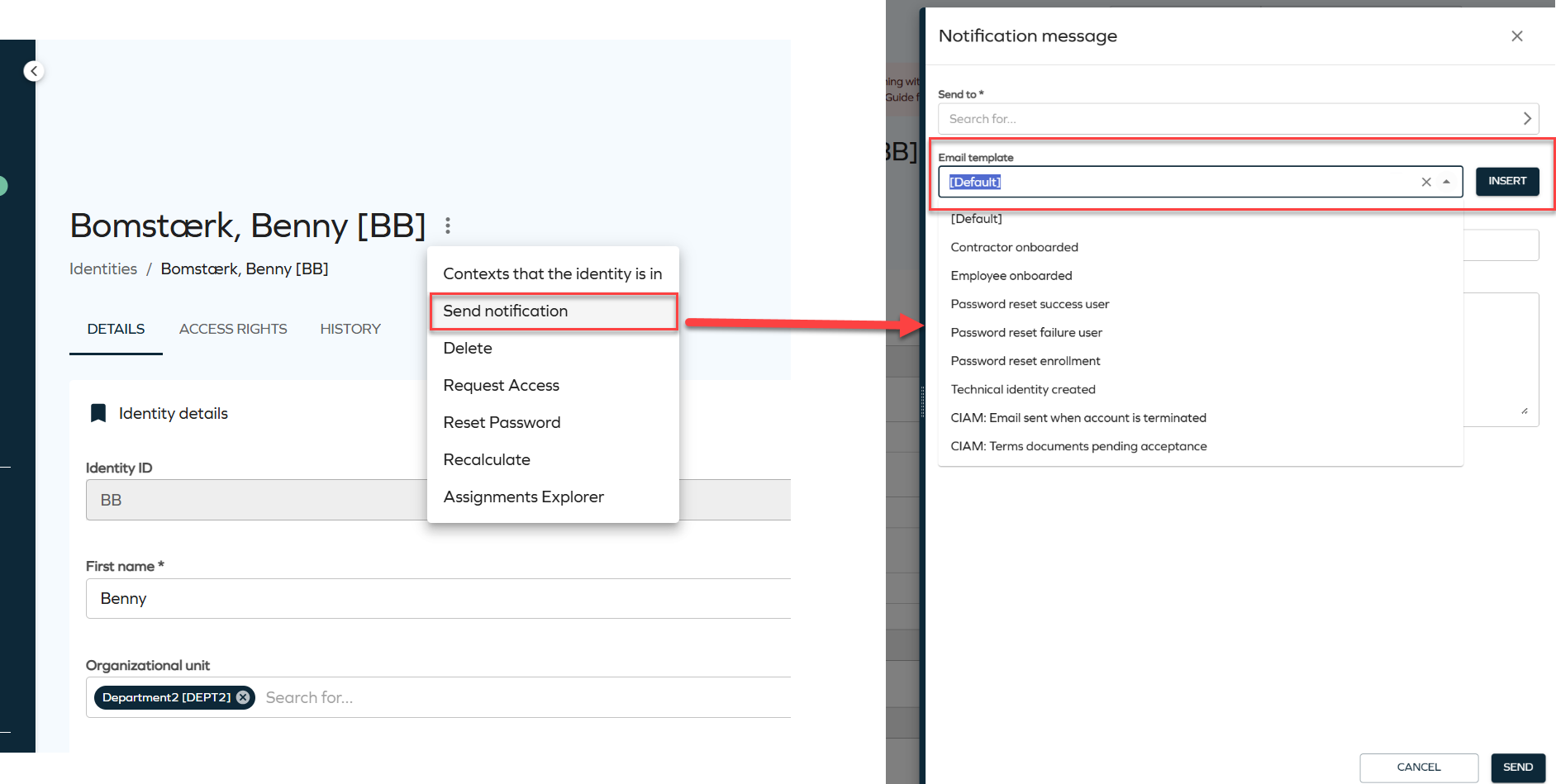 Send notification via email template.