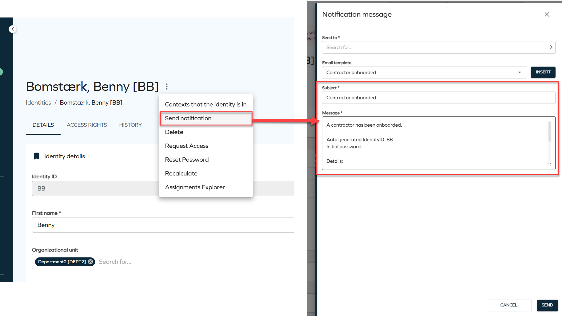 Send notification written message.