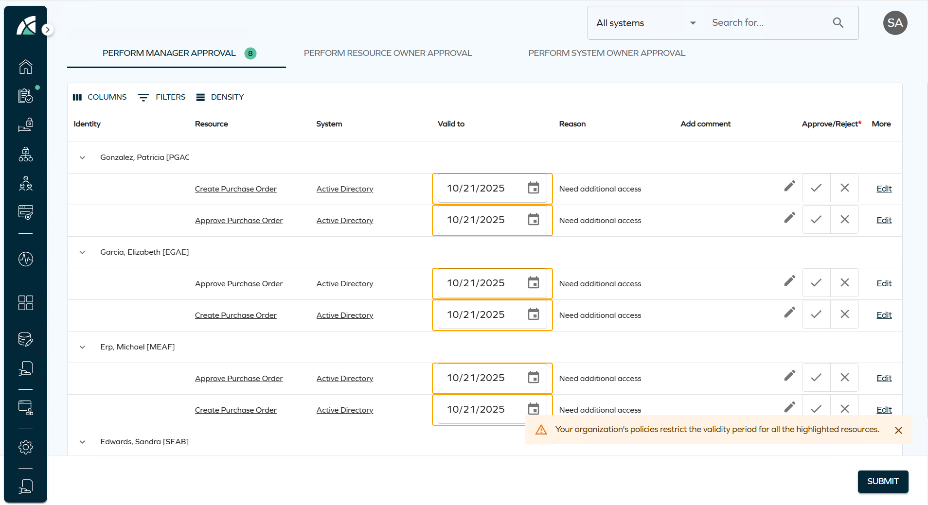 Max validity - Approve access process