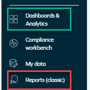 Analytics and reports menu items