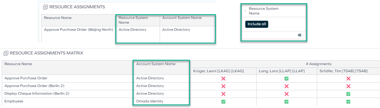 System names in Omada Identity Analytics dashboards