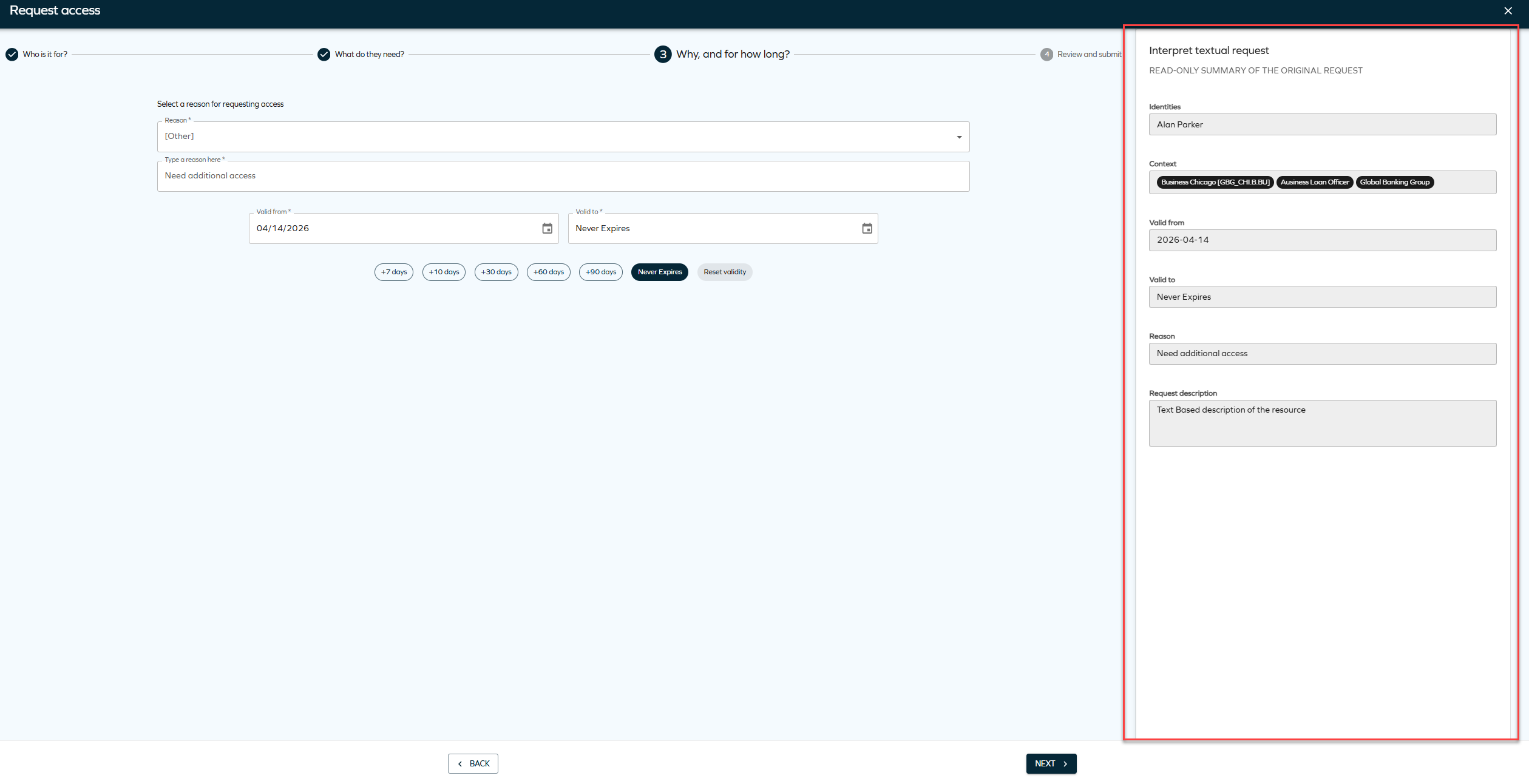 Request interpreter in the new UI Access request interpretation complete