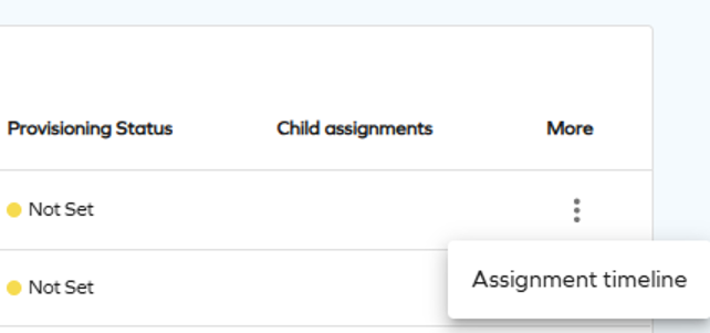 Assignment timeline panel for an access request in Omada Identity Cloud. The panel displays a horizontal progress bar with labeled steps including Requested, Approved, and Completed. Each step shows a date and status indicator. The wider environment is a clean, technical user interface designed for tracking access approval progress. Text in the image includes Requested, Approved, Completed, and corresponding dates. The tone is neutral and focused on clarity and usability.