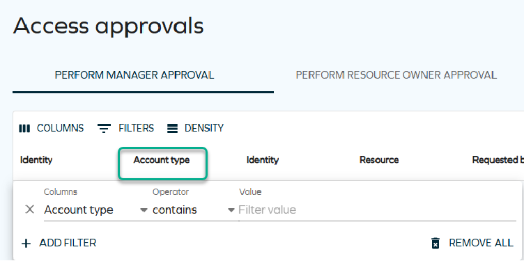 Approvals - account type property