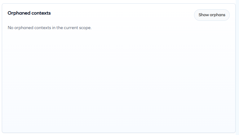 Orphaned contexts list with a Show orphans button