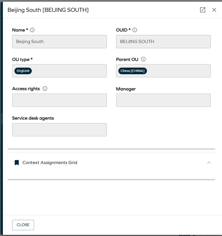 Side panel opened from the row Actions menu, showing the context's own details form