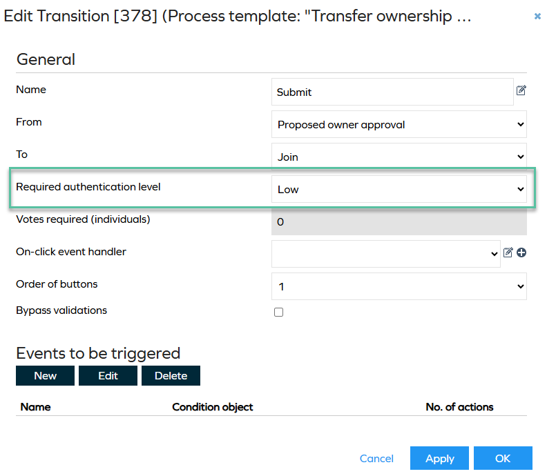 Required authentication level field