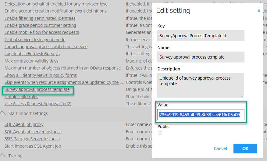 Customer setting value