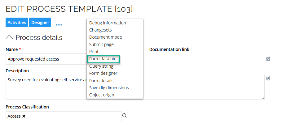 Edit process template: form data UID
